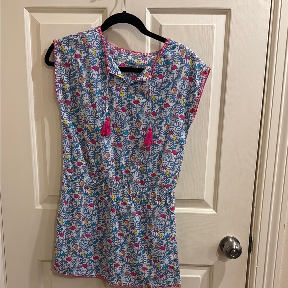 464 Vineyard Vines Blue and Pink Floral Flamingo Swim Coverup